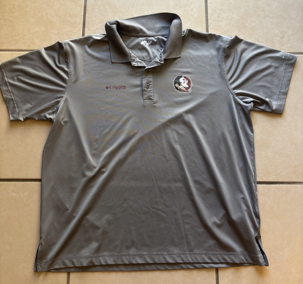 Columbia PFG Mens Short Sleeve Polo Black Florida State Seminoles FSU Omni-shade